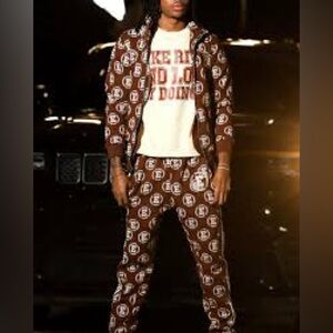 Exotic Men’s Brown 3 Piece Tracksuit Jacket, Pants and Shirt NWT Size M‎